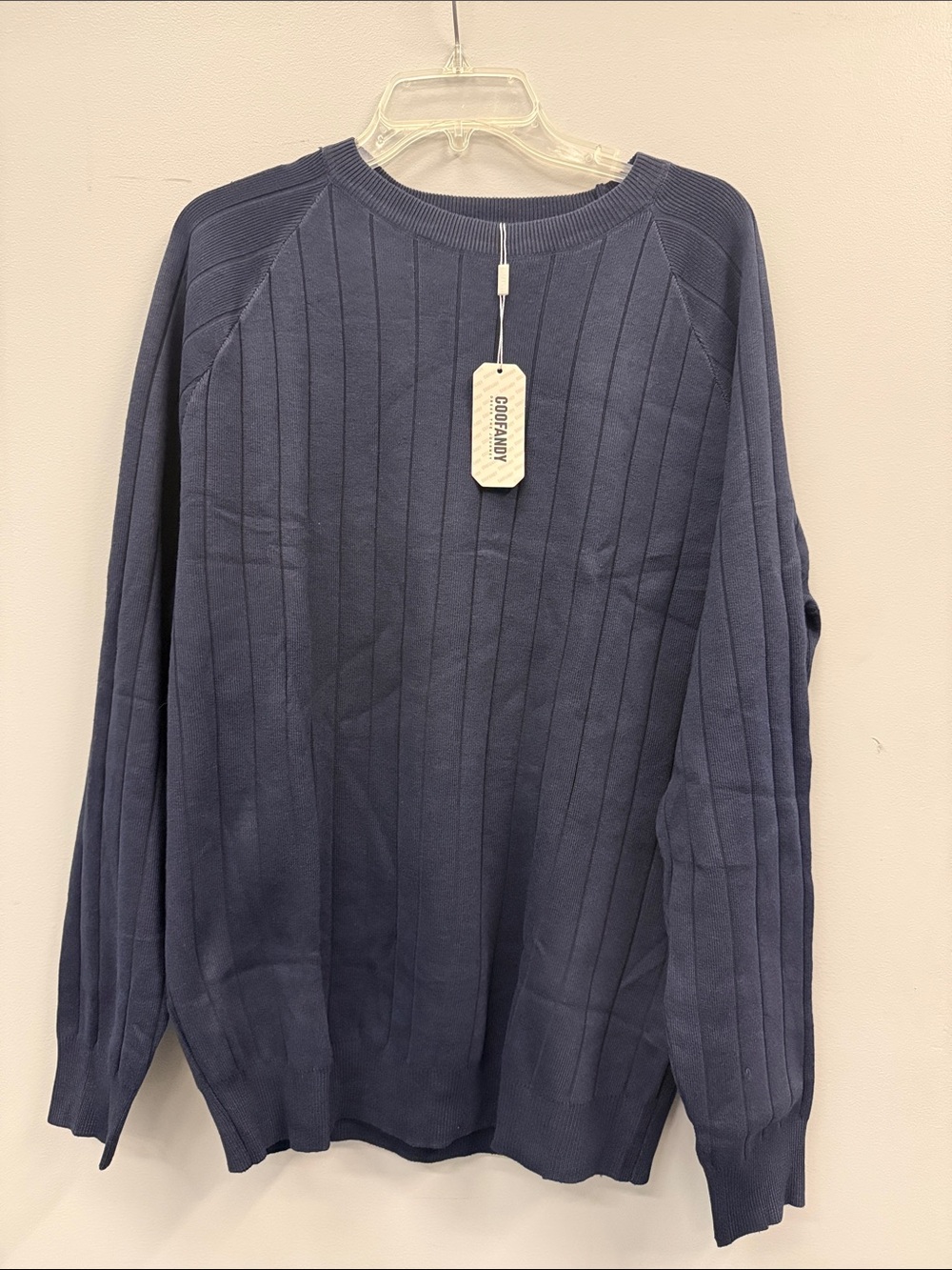 Navy Ribbed Crewneck Sweater - Men NWT